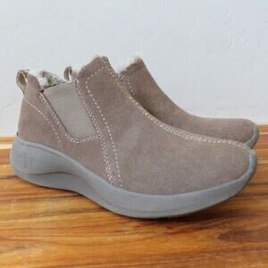 EARTH Origins Faux Fur Suede Slip on Ankle Booties Taupe Boots | Women's 6 Shoes